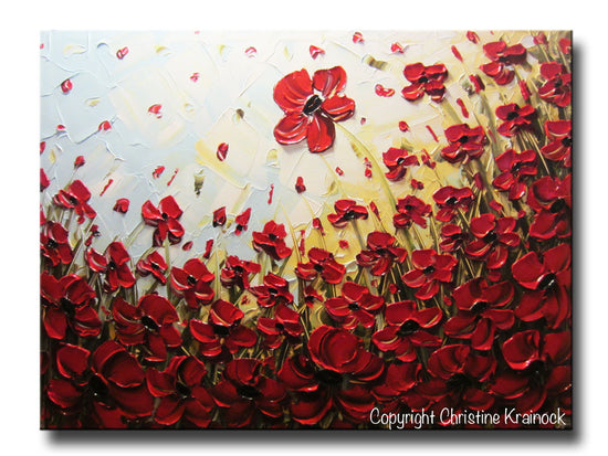 Load image into Gallery viewer, ORIGINAL Art Abstract Painting Red Poppy Flowers Landscape Large Canvas Textured Spring Poppies - Christine Krainock Art - Contemporary Art by Christine - 3
