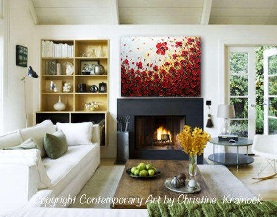 Load image into Gallery viewer, ORIGINAL Art Abstract Painting Red Poppy Flowers Landscape Large Canvas Textured Spring Poppies - Christine Krainock Art - Contemporary Art by Christine - 2
