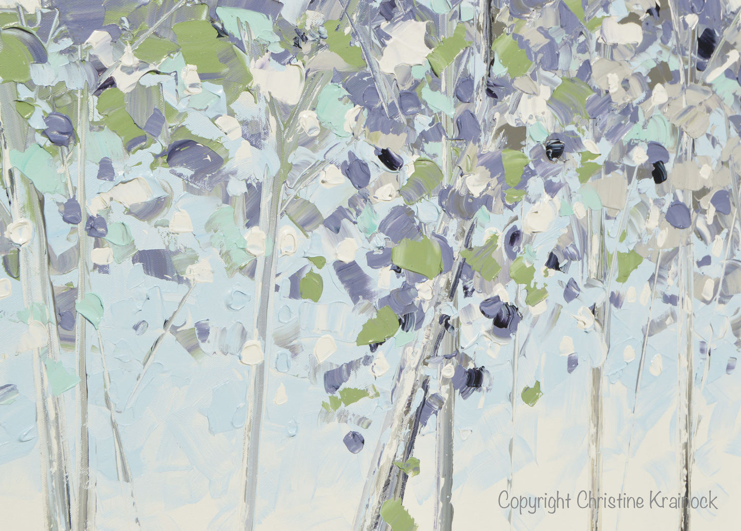 ORIGINAL Art Abstract Trees Painting Modern Textured Birch White Blue Grey Lavender Green Wall Art - Christine Krainock Art - Contemporary Art by Christine - 5