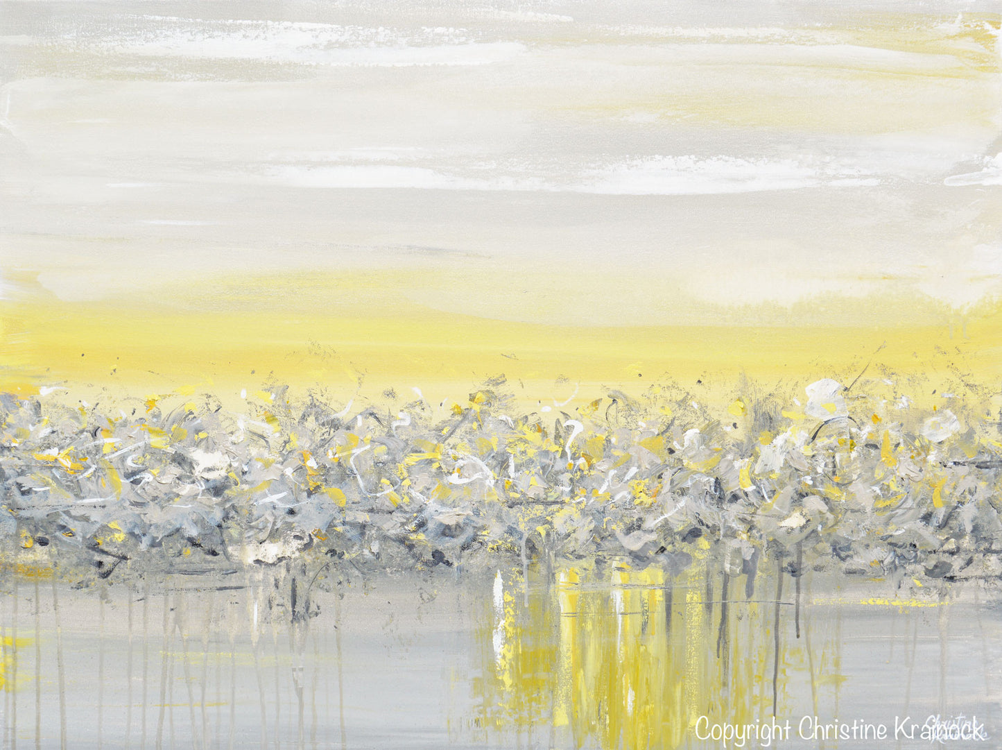 GICLEE PRINT Art Yellow Grey Abstract Painting Modern Coastal Horizon Gold White Canvas Wall Art