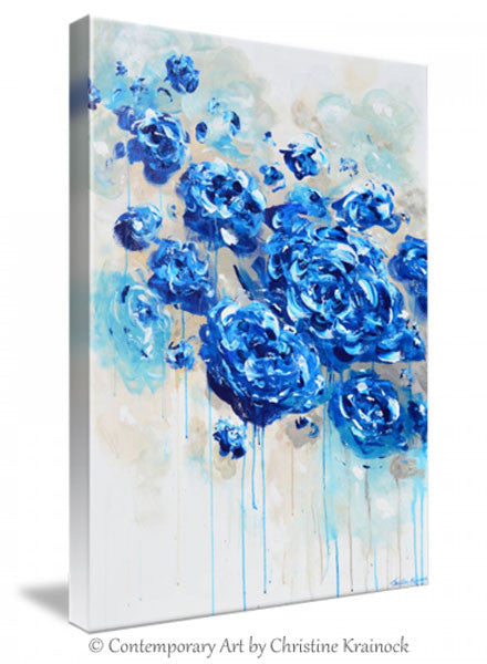 GICLEE PRINT Large Art Abstract Painting Blue Flowers Navy Blue White Floral Canvas Print Botanical - Christine Krainock Art - Contemporary Art by Christine - 5