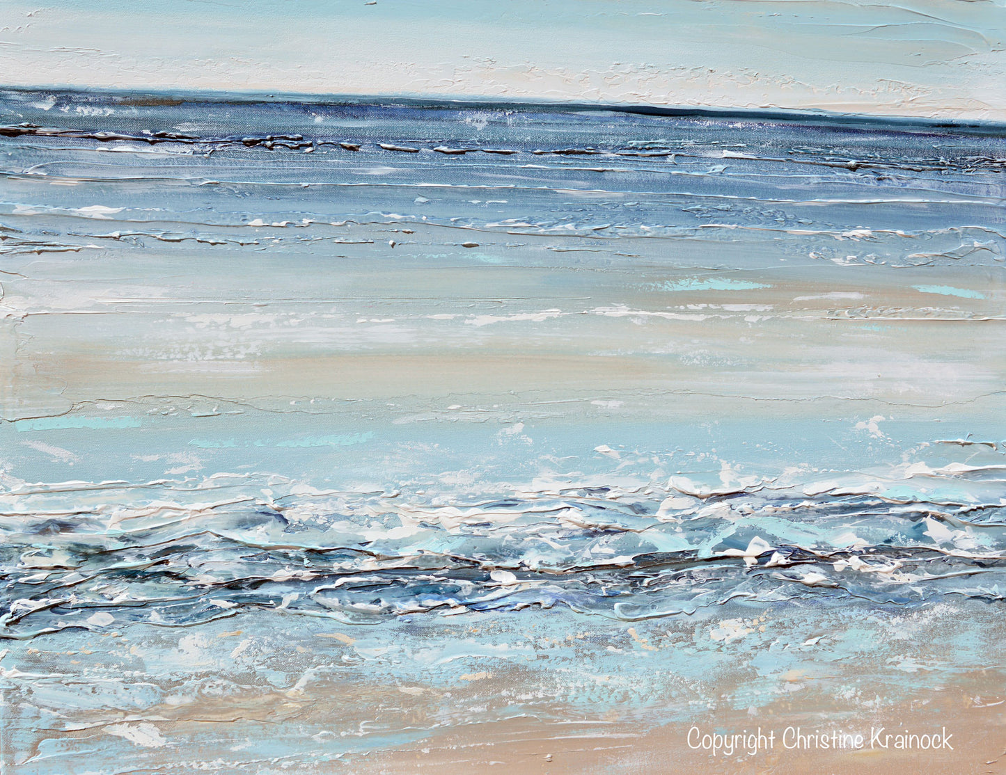GICLEE PRINT Art Abstract Painting Seascape Beach Ocean Blue White Grey Beige Coastal Canvas Art