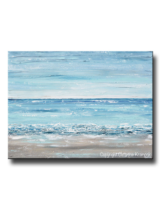 CUSTOM for STACEY -ORIGINAL Art Abstract Painting Textured Seascape Beach Ocean Blue White Grey Beige LARGE Canvas Coastal Home Decor Wall Art 36x48"