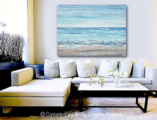 CUSTOM for STACEY -ORIGINAL Art Abstract Painting Textured Seascape Beach Ocean Blue White Grey Beige LARGE Canvas Coastal Home Decor Wall Art 36x48"