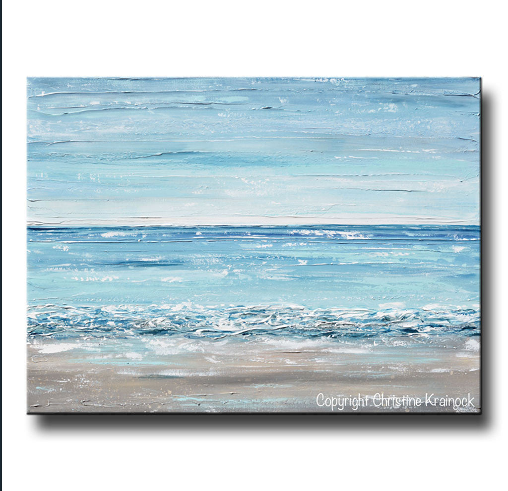 Load image into Gallery viewer, ORIGINAL Art Abstract Painting Textured Seascape Beach Ocean Blue White Grey Beige LARGE Canvas Coastal Home Decor Wall Art 36x48&amp;quot;
