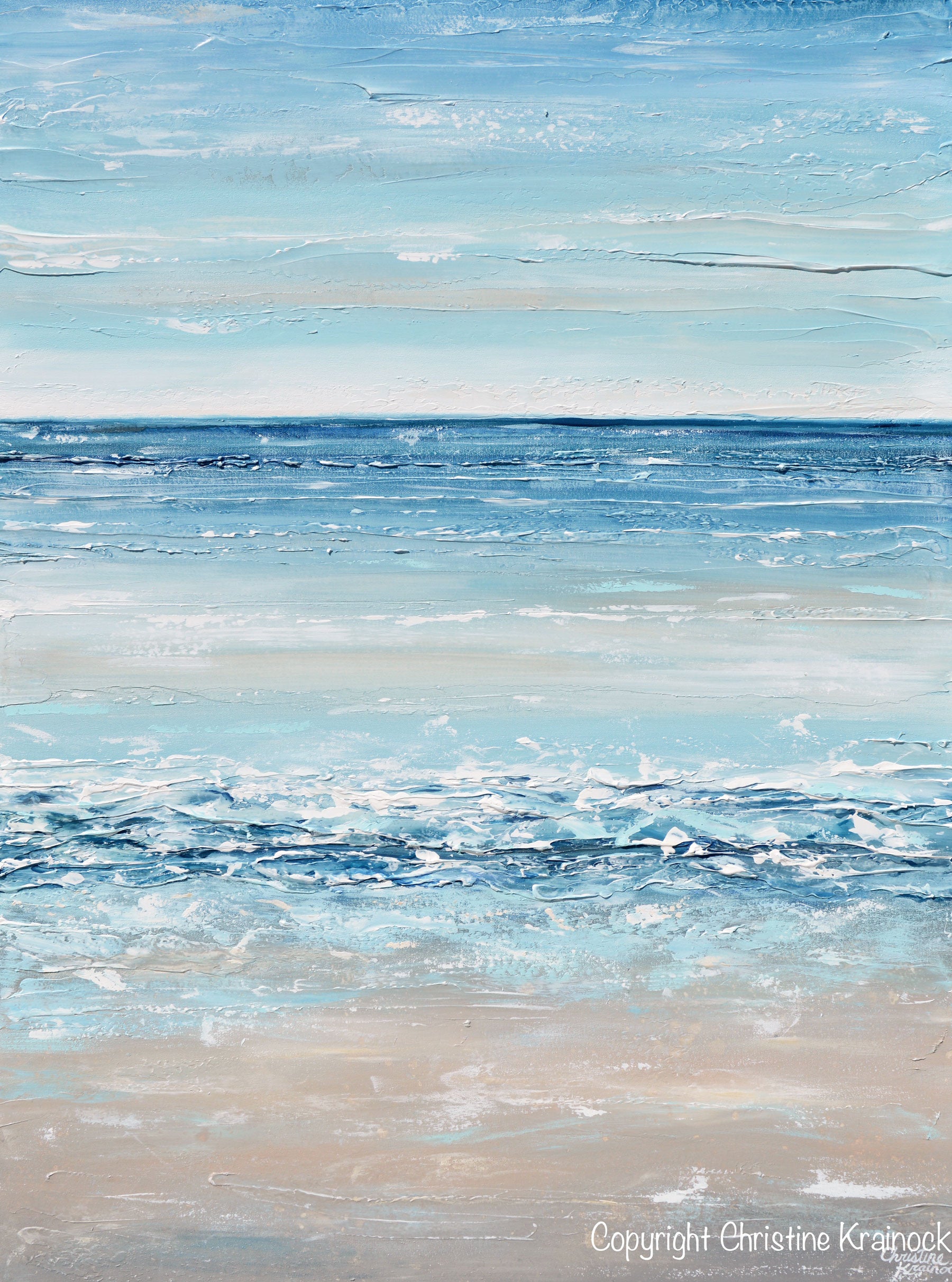 ORIGINAL Art Blue Abstract Painting Large Textured Beach Coastal Decor ...