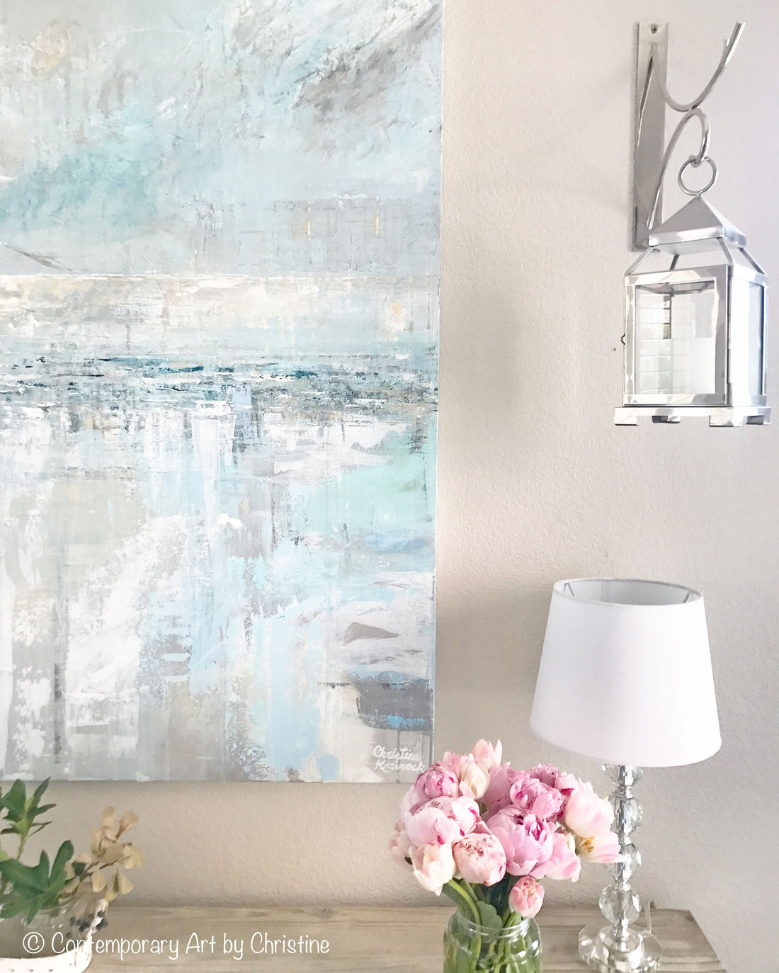ORIGINAL Art Abstract Painting Blue Grey Textured Coastal Wall Decor ...