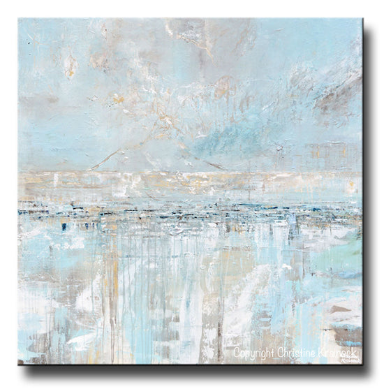 "Sea Breeze" ORIGINAL Art Abstract Painting Textured Coastal Landscape Home Decor Light Blue Grey White X LARGE 48x48"