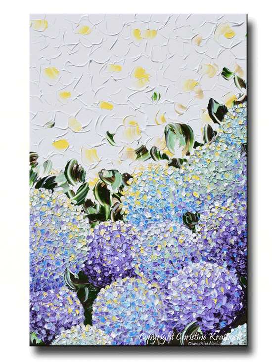 GICLEE PRINT Art Abstract Painting Hydrangea Purple Lavender Blue White Flowers Canvas Prints - Christine Krainock Art - Contemporary Art by Christine - 1