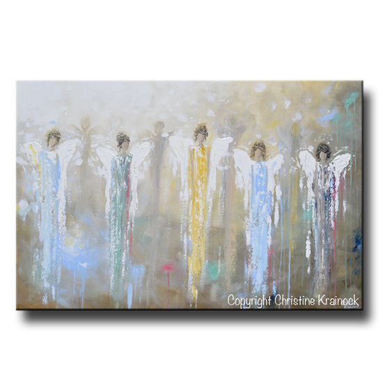 Load image into Gallery viewer, ORIGINAL Abstract 5 Guardian Angels Painting Modern Textured Blue Brown Gold Palette Knife Wall Art - Christine Krainock Art - Contemporary Art by Christine - 3
