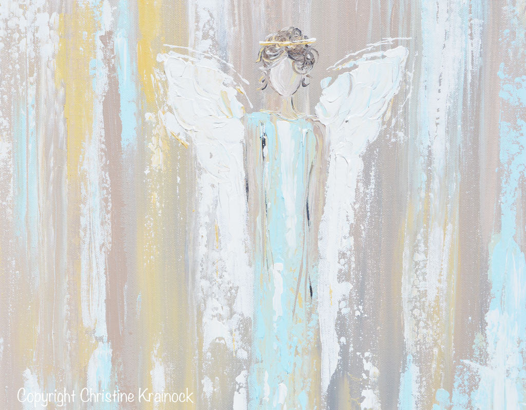 Load image into Gallery viewer, ORIGINAL Abstract Angel Painting Guardian Angel Inspirational Art Blue Green White Textured Modern Wall Decor 24&amp;quot; - Christine Krainock Art - Contemporary Art by Christine - 5
