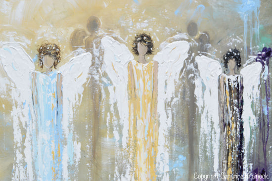 Load image into Gallery viewer, ORIGINAL Abstract Angel Painting White Blue Gold 3 Guardian Angels Art Textured Spiritual Wall Art - Christine Krainock Art - Contemporary Art by Christine - 4
