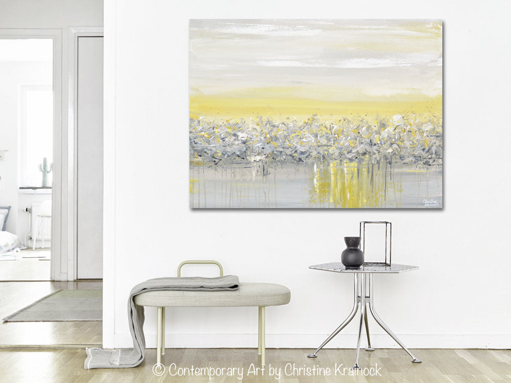 GICLEE PRINT Art Yellow Grey Abstract Painting Modern Coastal Wall Art
