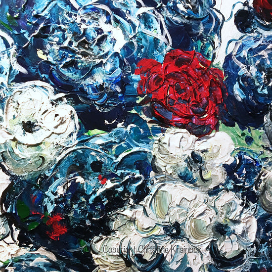 ORIGINAL Art Abstract Blue Flowers Painting Textured Red White Blue Navy Modern Coastal Wall Decor - Christine Krainock Art - Contemporary Art by Christine - 5