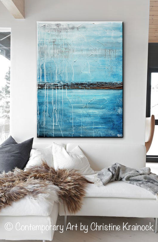 ORIGINAL Art Blue Abstract Painting Ocean Blue Textured Modern Coastal