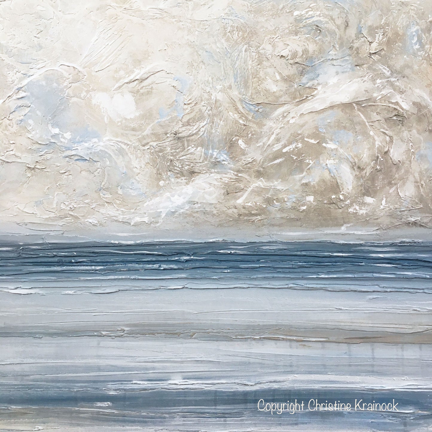 Load image into Gallery viewer, ORIGINAL Art Abstract Blue White Painting Textured Canvas Coastal Blue Grey Beige LARGE Wall Art Decor - Christine Krainock Art - Contemporary Art by Christine - 6
