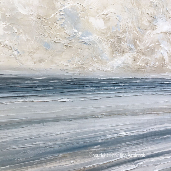 Load image into Gallery viewer, ORIGINAL Art Abstract Blue White Painting Textured Canvas Coastal Blue Grey Beige LARGE Wall Art Decor - Christine Krainock Art - Contemporary Art by Christine - 5
