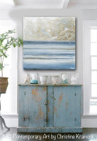 Load image into Gallery viewer, ORIGINAL Art Abstract Blue White Painting Textured Canvas Coastal Blue Grey Beige LARGE Wall Art Decor - Christine Krainock Art - Contemporary Art by Christine - 4
