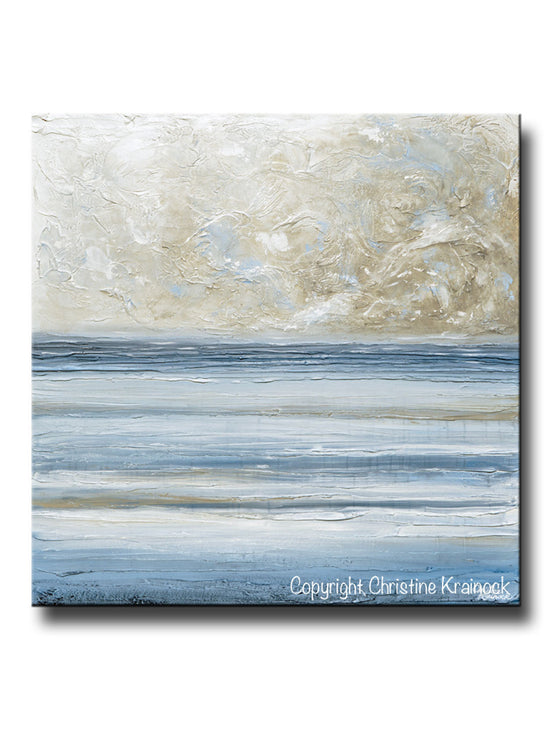 Load image into Gallery viewer, ORIGINAL Art Abstract Blue White Painting Textured Canvas Coastal Blue Grey Beige LARGE Wall Art Decor - Christine Krainock Art - Contemporary Art by Christine - 1
