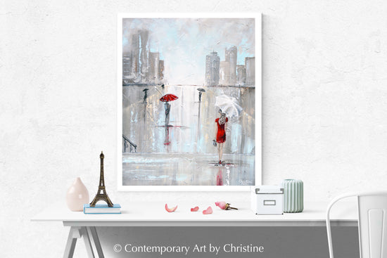 "After the Theater" ORIGINAL Art Abstract Painting Woman with Umbrella Cityscape 24x30"