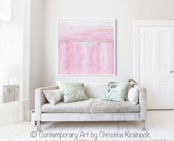 Giclee Print Art Abstract Painting Pink White Grey Canvas Wall Art ...