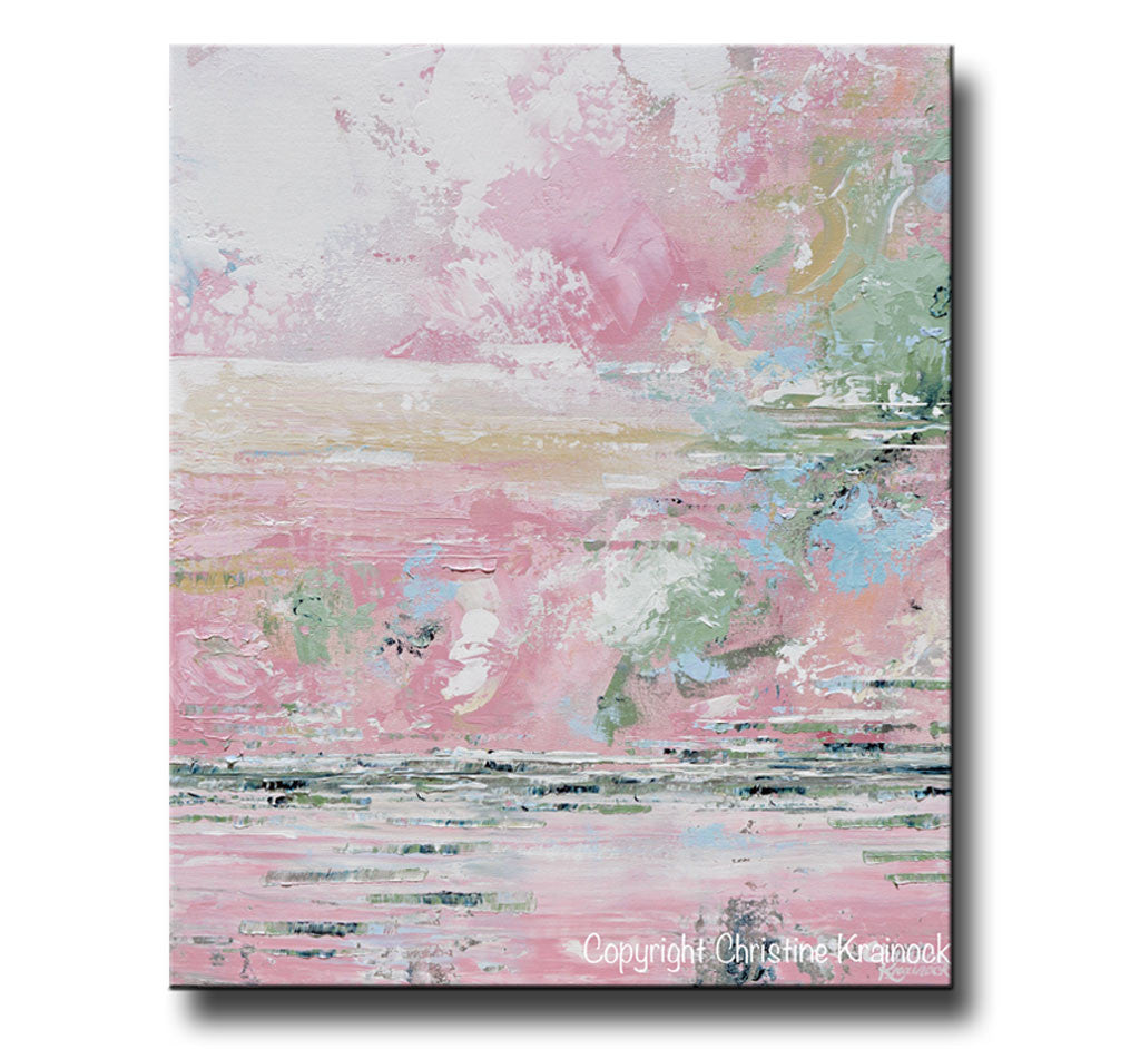 ORIGINAL Art Abstract Painting Pink White Grey Blue Coastal Wall Art Decor PETITE 20x24"