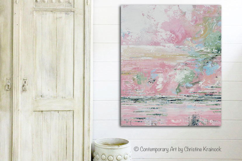 Load image into Gallery viewer, GICLEE PRINT Art Abstract Painting Pink White Grey Blue Coastal Canvas Wall Art Contemporary Home Decor
