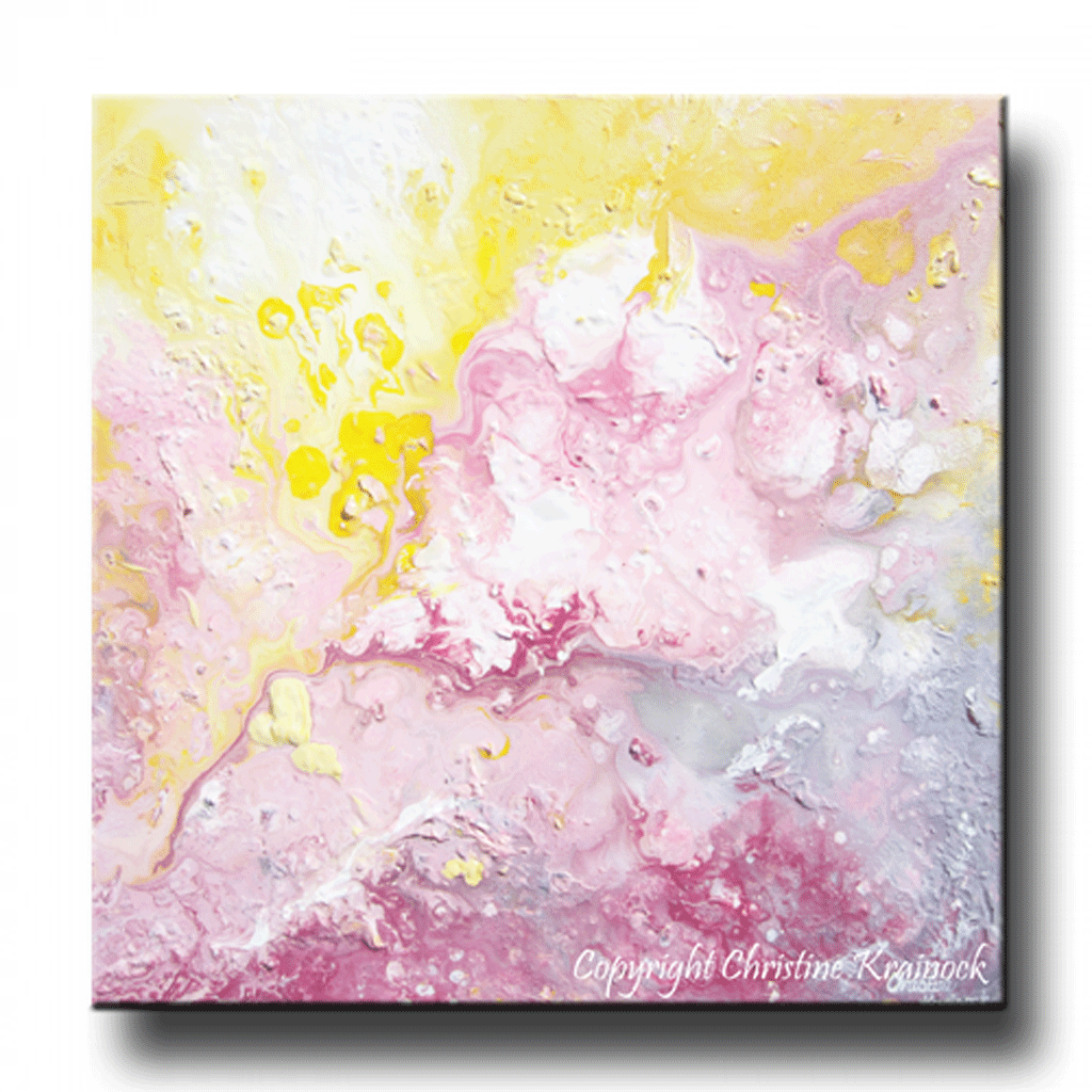 GICLEE PRINT Art Abstract Painting Pink White Modern Urban Contemporary Canvas Prints Grey Yellow - Christine Krainock Art - Contemporary Art by Christine - 1