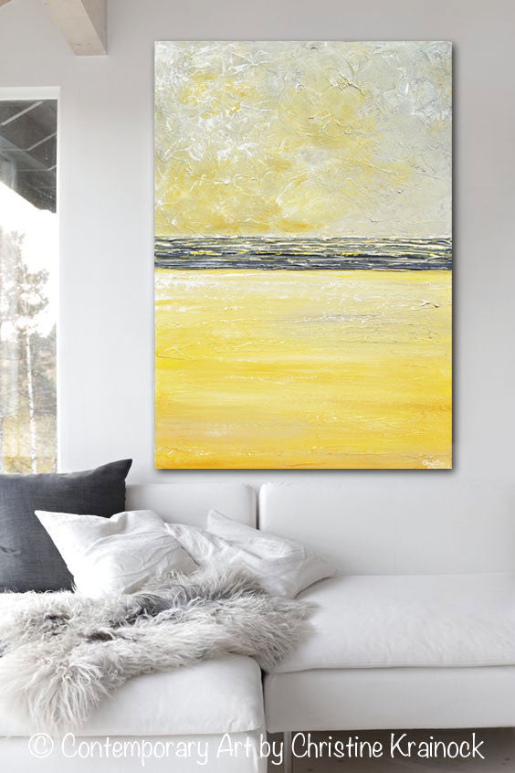 Load image into Gallery viewer, ORIGINAL Art Yellow Grey Abstract Painting Modern Textured Coastal Gold Wall Decor - Christine Krainock Art - Contemporary Art by Christine - 2
