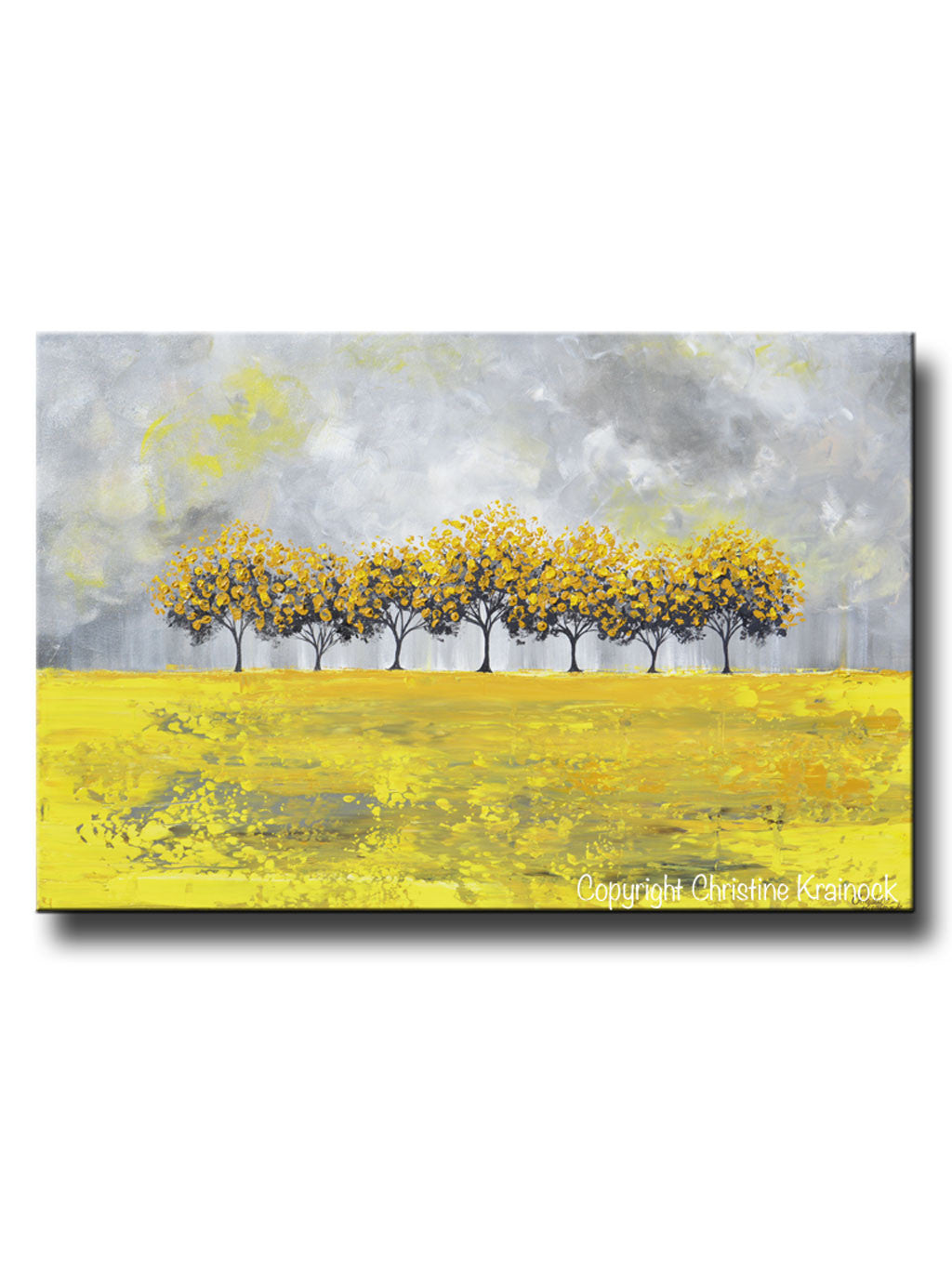GICLEE PRINT Art Abstract Yellow Grey Painting Tree Landscape Canvas Prints Nature Rain Gold - Christine Krainock Art - Contemporary Art by Christine - 1
