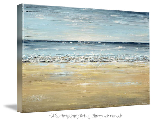 GICLEE PRINT Art Abstract Seascape Painting Beach Ocean Blue Beige White LARGE Canvas Coastal Decor - Christine Krainock Art - Contemporary Art by Christine - 7