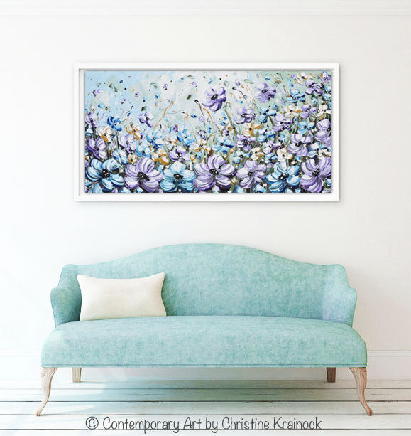 GICLEE PRINT Art Abstract Painting Purple Blue Flowers Poppies Mint Green Lavender Light Blue Poppy - Christine Krainock Art - Contemporary Art by Christine - 2