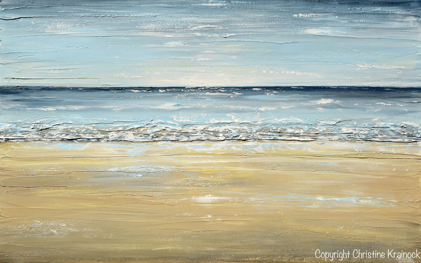 ORIGINAL Art Abstract Seascape Painting Beach Ocean Blue Beige White LARGE Textured Modern Coastal Decor - Christine Krainock Art - Contemporary Art by Christine - 6