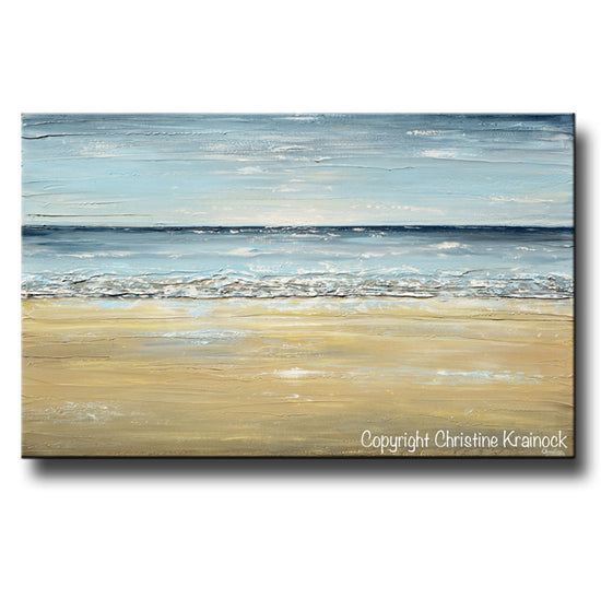 Load image into Gallery viewer, GICLEE PRINT Art Abstract Seascape Painting Beach Ocean Blue Beige White LARGE Canvas Coastal Decor - Christine Krainock Art - Contemporary Art by Christine - 5
