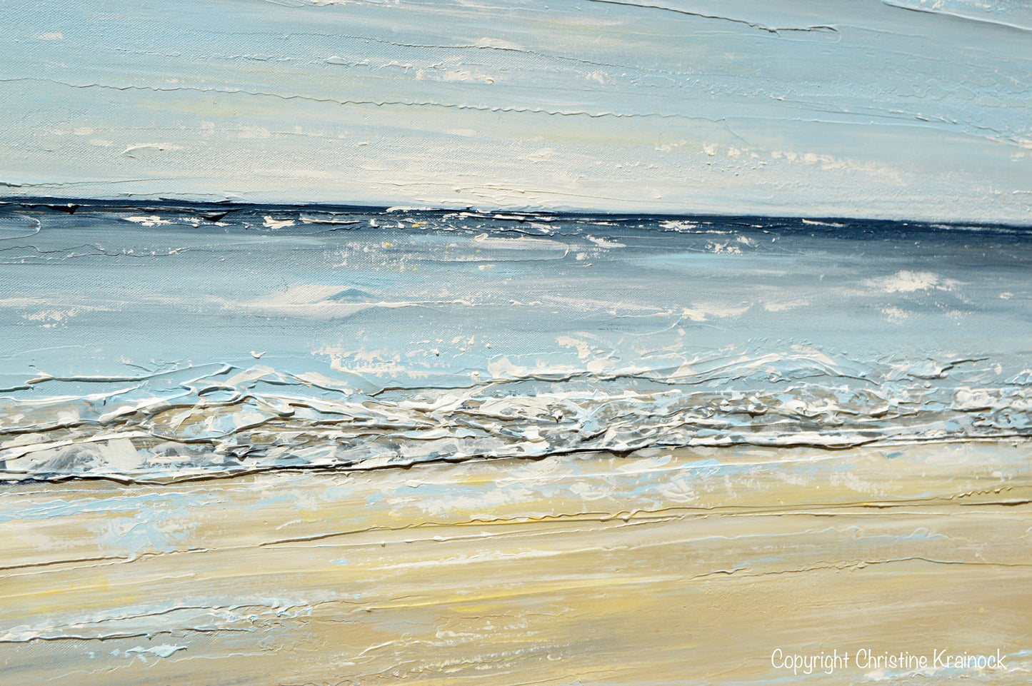ORIGINAL Art Abstract Seascape Painting Beach Ocean Blue Beige White LARGE Textured Modern Coastal Decor - Christine Krainock Art - Contemporary Art by Christine - 3