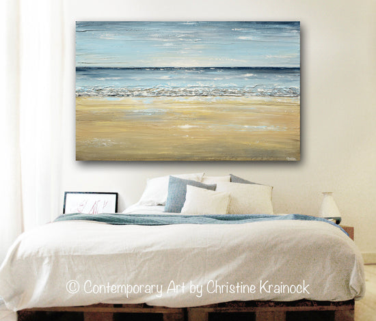 Load image into Gallery viewer, GICLEE PRINT Art Abstract Seascape Painting Beach Ocean Blue Beige White LARGE Canvas Coastal Decor - Christine Krainock Art - Contemporary Art by Christine - 4
