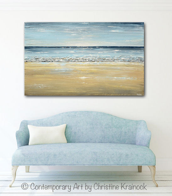 ORIGINAL Art Abstract Seascape Painting Beach Ocean Blue Beige White LARGE Textured Modern Coastal Decor - Christine Krainock Art - Contemporary Art by Christine - 2