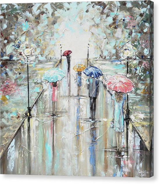 Load image into Gallery viewer, &amp;quot;Central Park&amp;quot; Giclee Canvas Print, Impressionist Landscape, People w/ Umbrellas Rain Park
