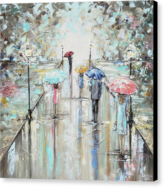 Load image into Gallery viewer, &amp;quot;Central Park&amp;quot; Giclee Canvas Print, Impressionist Landscape, People w/ Umbrellas Rain Park
