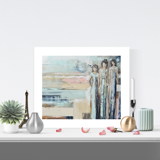 Load image into Gallery viewer, &amp;quot;Sisterhood&amp;quot; LIMITED EDITION, MATTED &amp;amp; FRAMED by Artist Giclee Print Abstract Figurative Painting 20x16&amp;quot;

