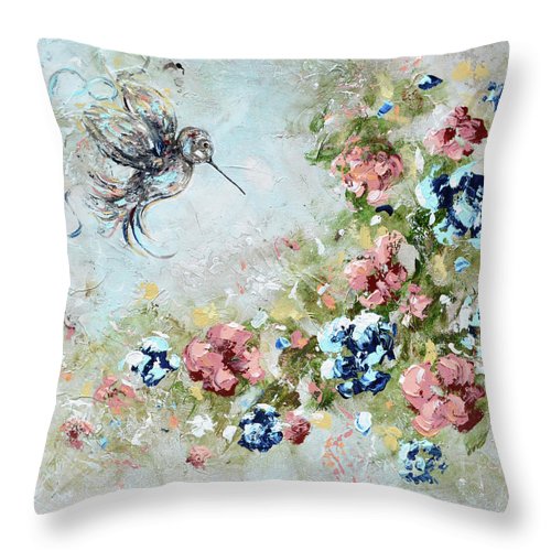 Hummingbird Throw Pillow, Floral Pillow, Nature Home Decor, Blue Pink