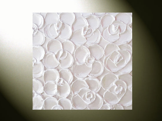 CUSTOM Original Abstract Textured Painting Sculpted Art Modern Floral, White Pearl Flowers, Set of 3 - Christine Krainock Art - Contemporary Art by Christine - 2