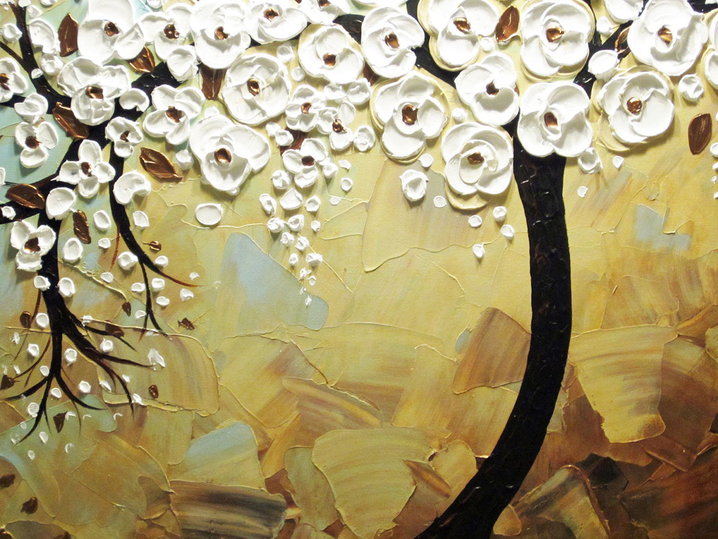 Load image into Gallery viewer, CUSTOM Abstract Art Painting Tree Original Textured Tree of Life White Flowers Blue Brown Bronze - Christine Krainock Art - Contemporary Art by Christine - 3
