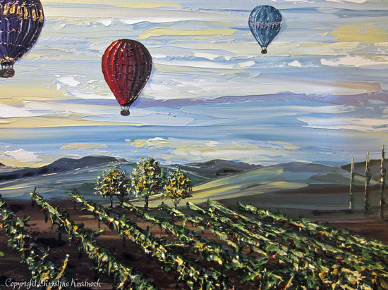 ORIGINAL Art Abstract Painting Vineyard Hot Air Balloons Landscape Wine Decor Palette Knife Impasto - Christine Krainock Art - Contemporary Art by Christine - 5