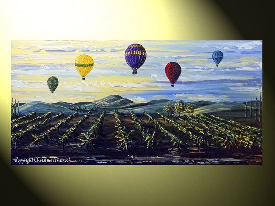 ORIGINAL Art Abstract Painting Vineyard Hot Air Balloons Landscape Wine Decor Palette Knife Impasto - Christine Krainock Art - Contemporary Art by Christine - 7