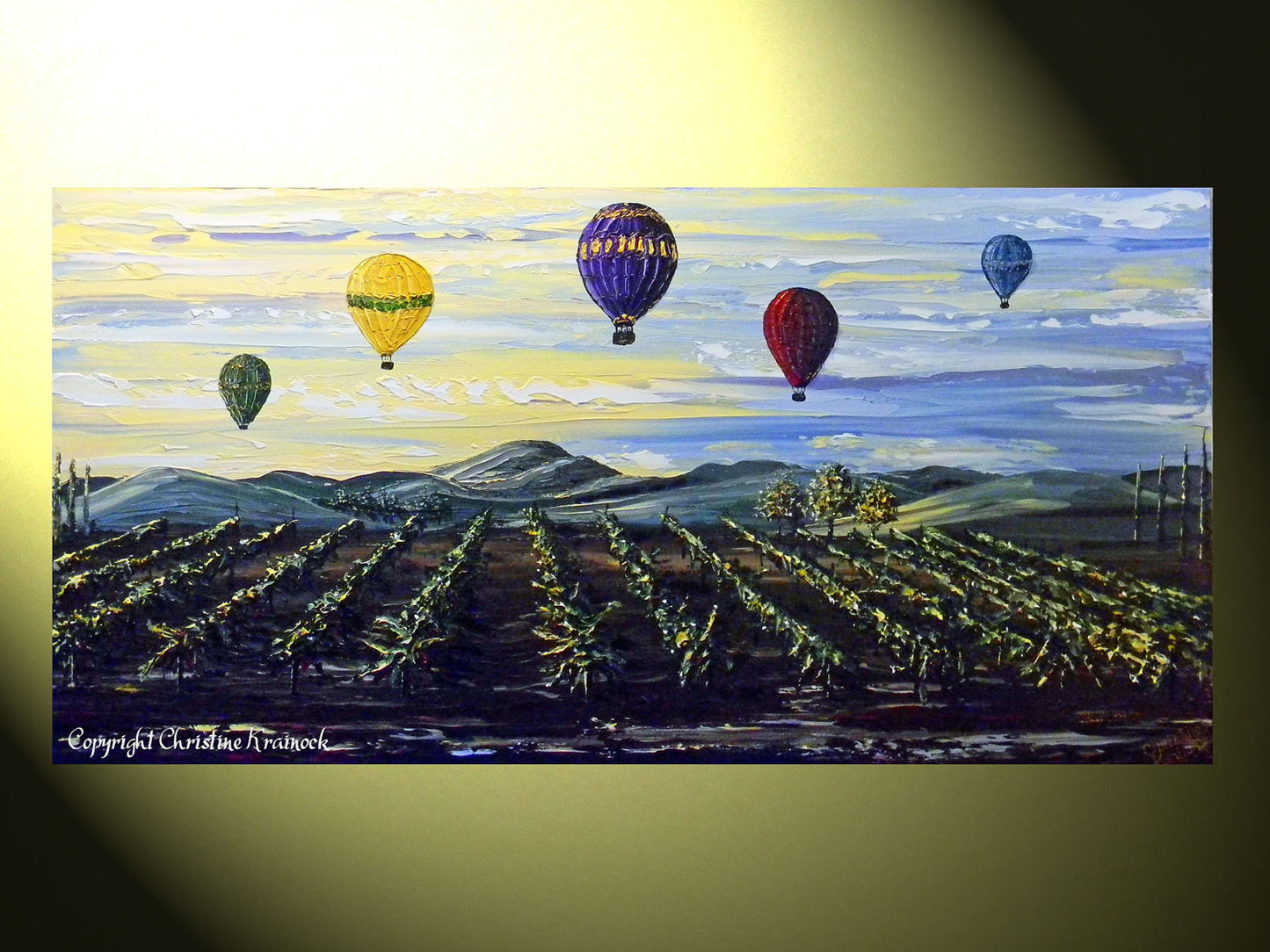ORIGINAL Art Abstract Vineyard Painting Hot Air Balloons Wine Vineyards Modern Textured Landscape - Christine Krainock Art - Contemporary Art by Christine - 6