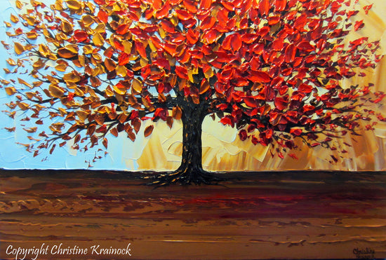 CUSTOM Original Art Abstract Painting Red Tree of Life Modern Textured Autumn Fall Blue Brown Gold - Christine Krainock Art - Contemporary Art by Christine - 3