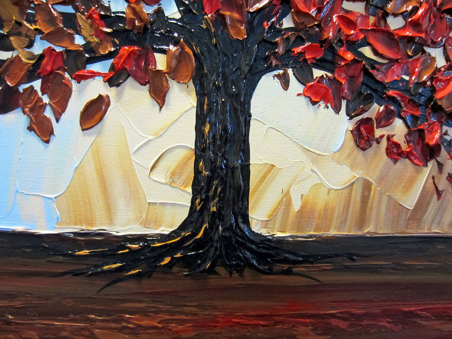 CUSTOM Original Art Abstract Painting Red Tree of Life Modern Textured Autumn Fall Blue Brown Gold - Christine Krainock Art - Contemporary Art by Christine - 6