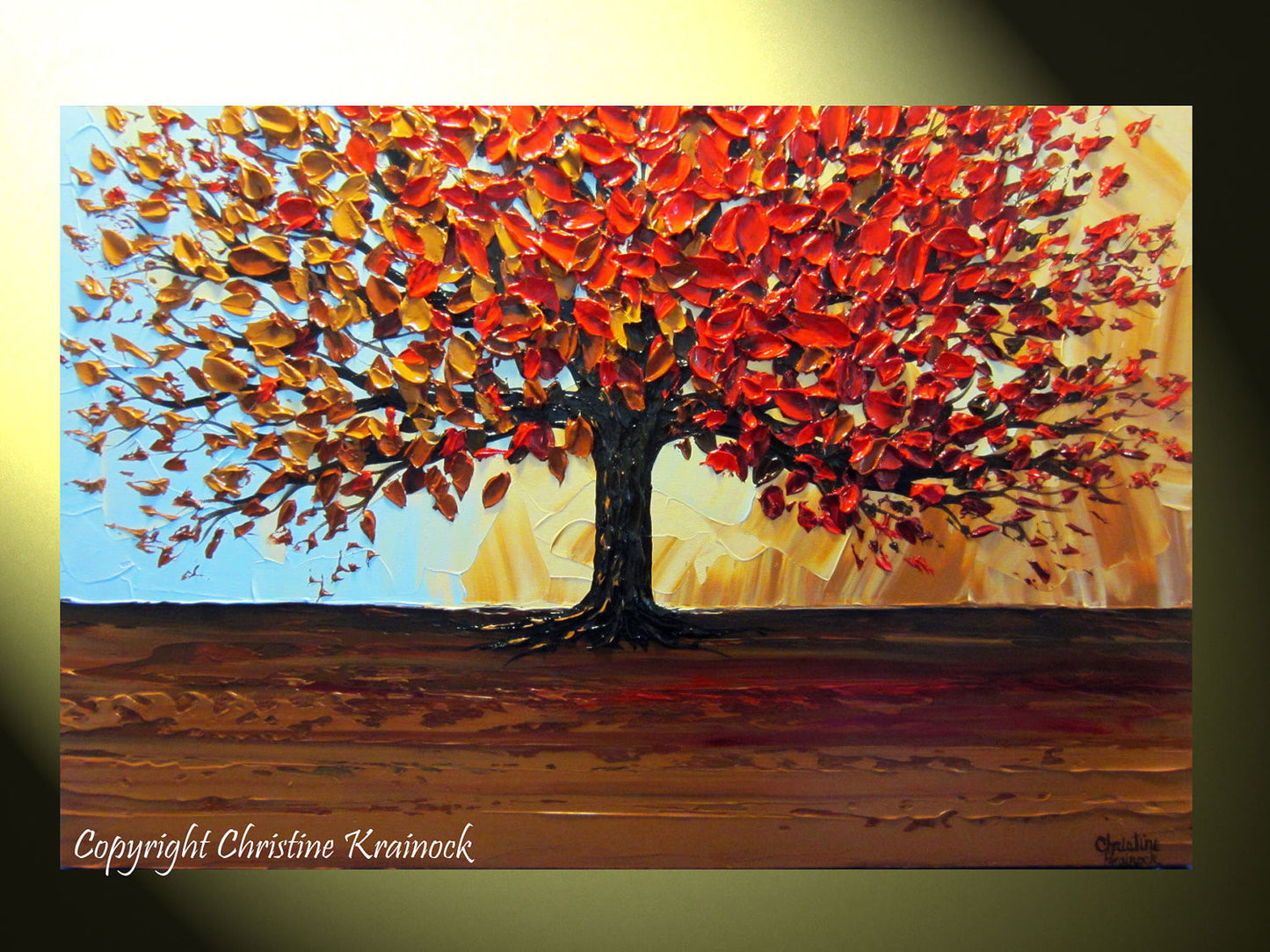 Original Art Abstract Painting Red Tree of Life Modern Textured Autumn – Contemporary Art by Christine