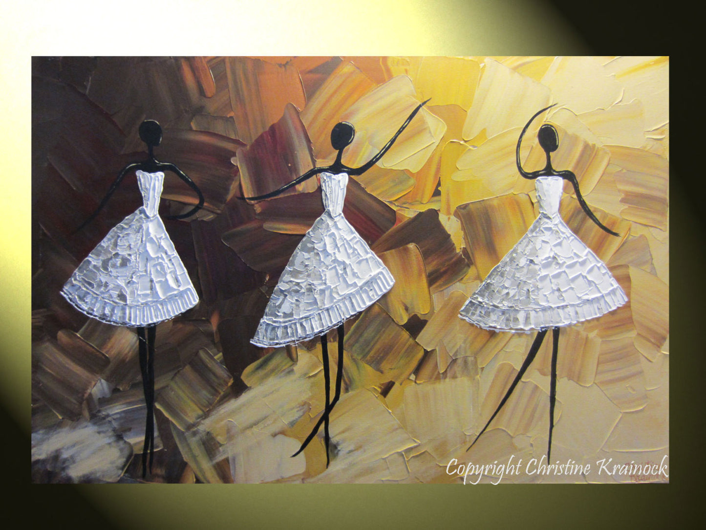 Load image into Gallery viewer, ORIGINAL Abstract Dancer Painting White Dress Ballet Dance Textured Palette Knife Brown Gold - Christine Krainock Art - Contemporary Art by Christine - 2
